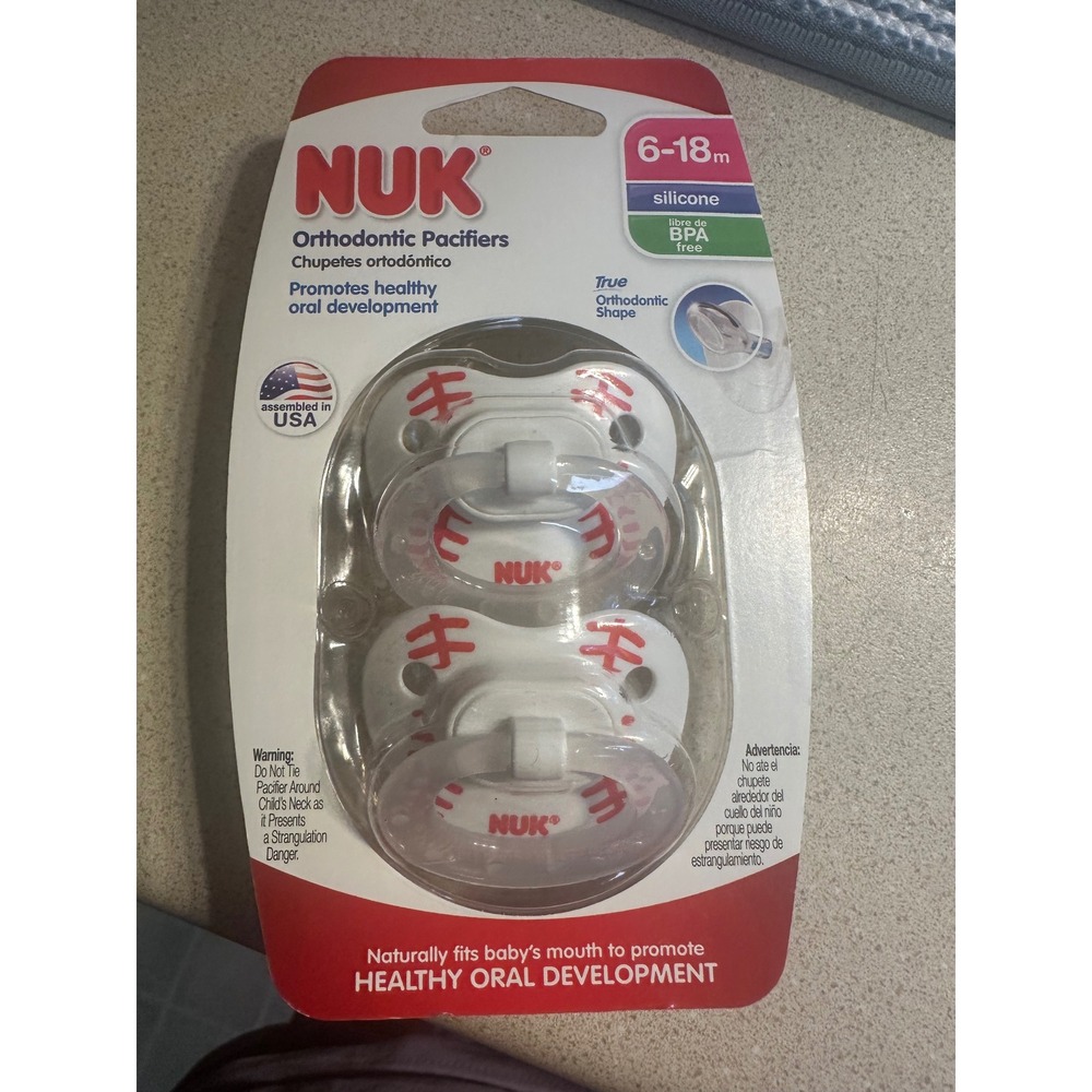 UNOPENED NUK Orthodontic Pacifiers 6-18m Baseball Sports 2Pack Silicone BPA Free